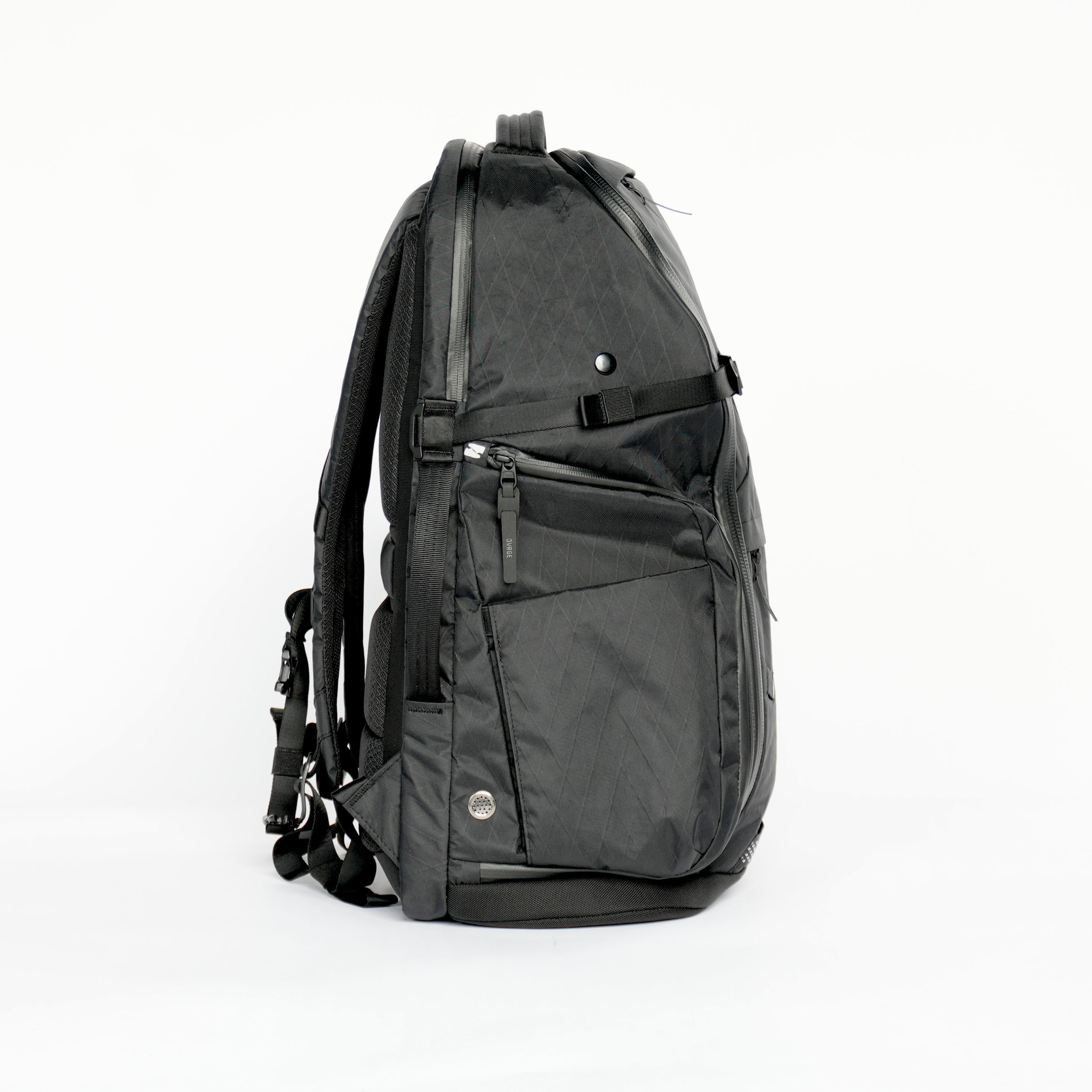 VX21 black backpack on a white background side view