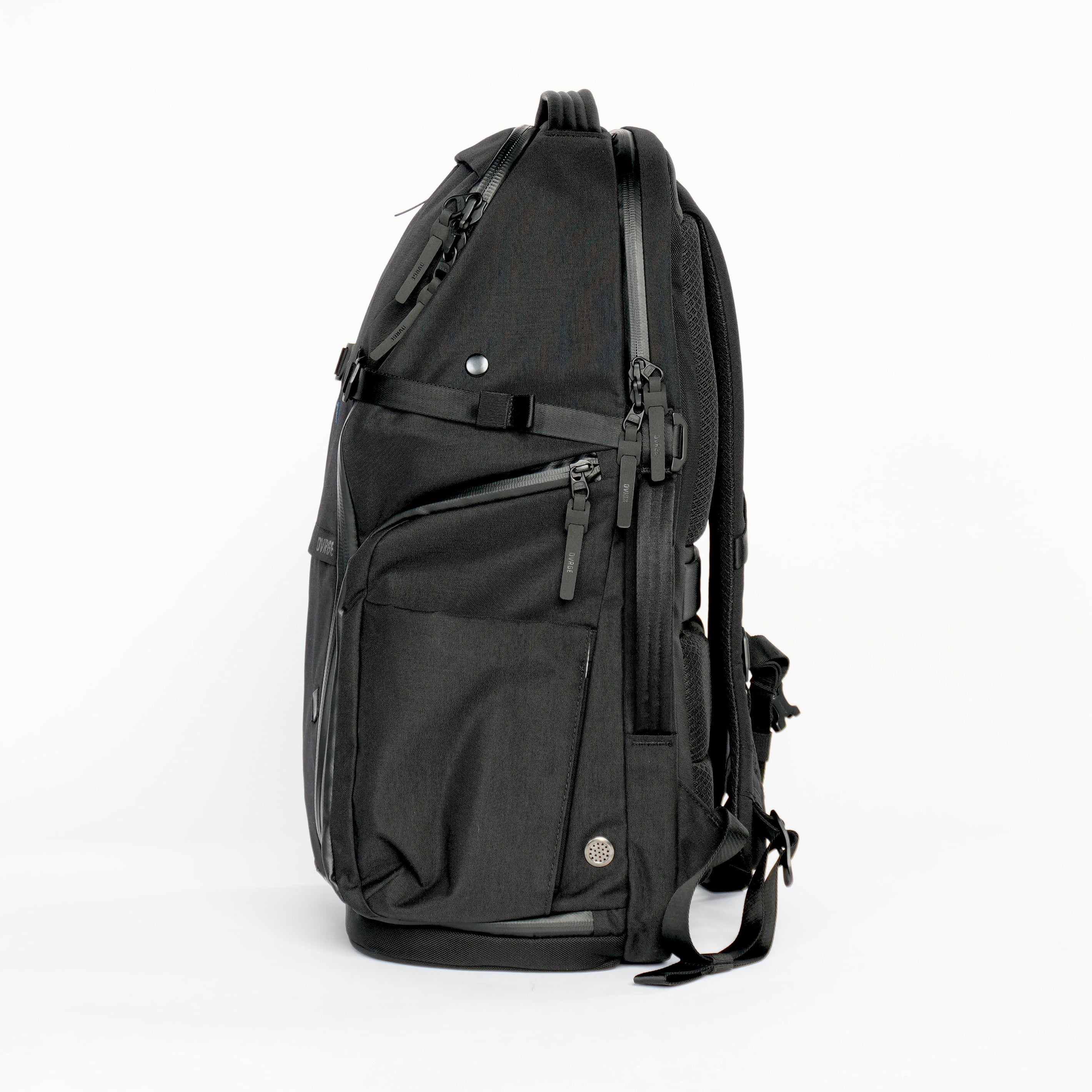 500D black backpack on a white background side view